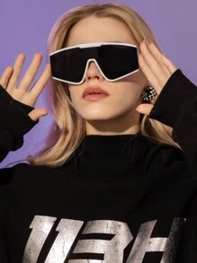 Street 1pc Ladies Fashionable One-Piece Oversized Fashion Glasses For Holiday For Summer Beach Vacation,Outdoor,Travel - White - View 1