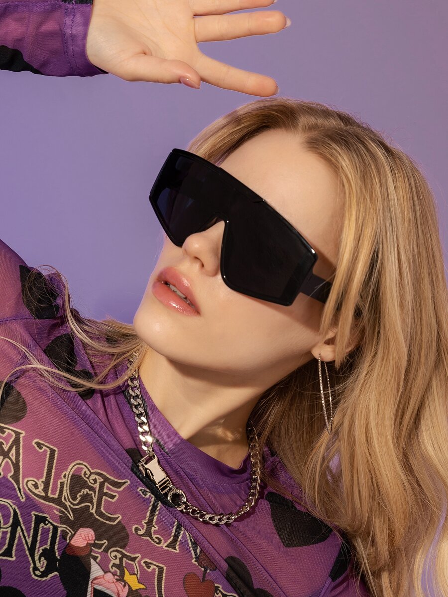 1 件女士时尚超大时尚眼镜，适合夏季海滩度假、户外、旅行 - 黑色 - 查看 1