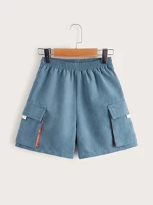 SHEIN 小男童翻蓋口袋彈性腰帶短褲 - 霧霾藍 - 查看 1