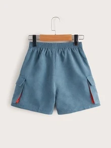 SHEIN 小男童翻蓋口袋彈性腰帶短褲 - 霧霾藍 - 查看 2