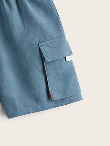 SHEIN 小男童翻蓋口袋彈性腰帶短褲 - 霧霾藍 - 查看 3