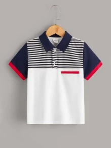 SHEIN Toddler Boys Striped Pattern Colourblock Polo Shirt - Multicolor - View 1