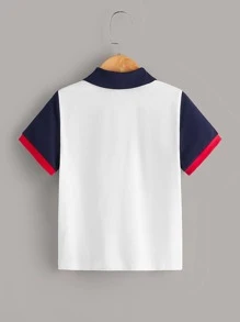 SHEIN Toddler Boys Striped Pattern Colourblock Polo Shirt - Multicolor - View 2