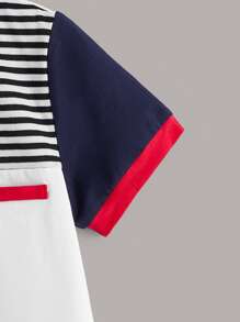 SHEIN Toddler Boys Striped Pattern Colourblock Polo Shirt - Multicolor - View 3