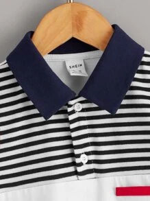 SHEIN Toddler Boys Striped Pattern Colourblock Polo Shirt - Multicolor - View 4