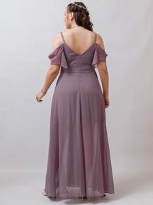 SHEIN Belle Plus Cold Shoulder Belted Chiffon Bridesmaid Dress - Mauve Purple - View 2