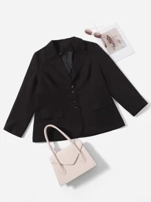 Plus Peak Collar Flap Detail Blazer - Black - View 1