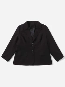 Plus Peak Collar Flap Detail Blazer - Black - View 3