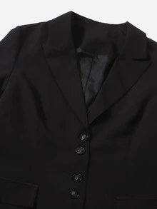 Plus Peak Collar Flap Detail Blazer - Black - View 5