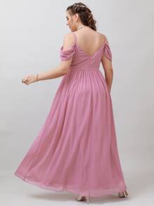 SHEIN Belle Vestido de dama de honor fruncido de hombros descubiertos maxi de gasa - Rosa - Ver 2