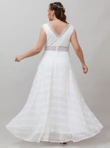 SHEIN Belle Plus Scallop Trim Maxi Lace Wedding Dress - White - View 2