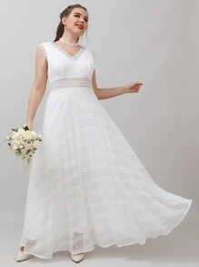 SHEIN Belle Plus Scallop Trim Maxi Lace Wedding Dress - White - View 5
