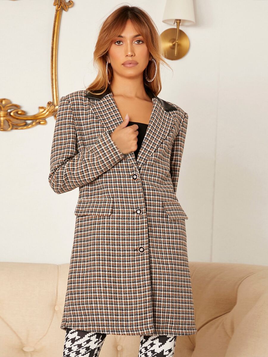 SHEIN Privé 缺口領格紋粗花呢花呢外套 - 彩色 - 查看 1