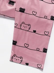 Letter & Cartoon Graphic PJ Set - Multicolor - View 5