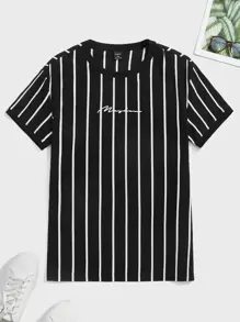 Manfinity RebelGame Men Letter & Striped Graphic Tee - Black - View 1