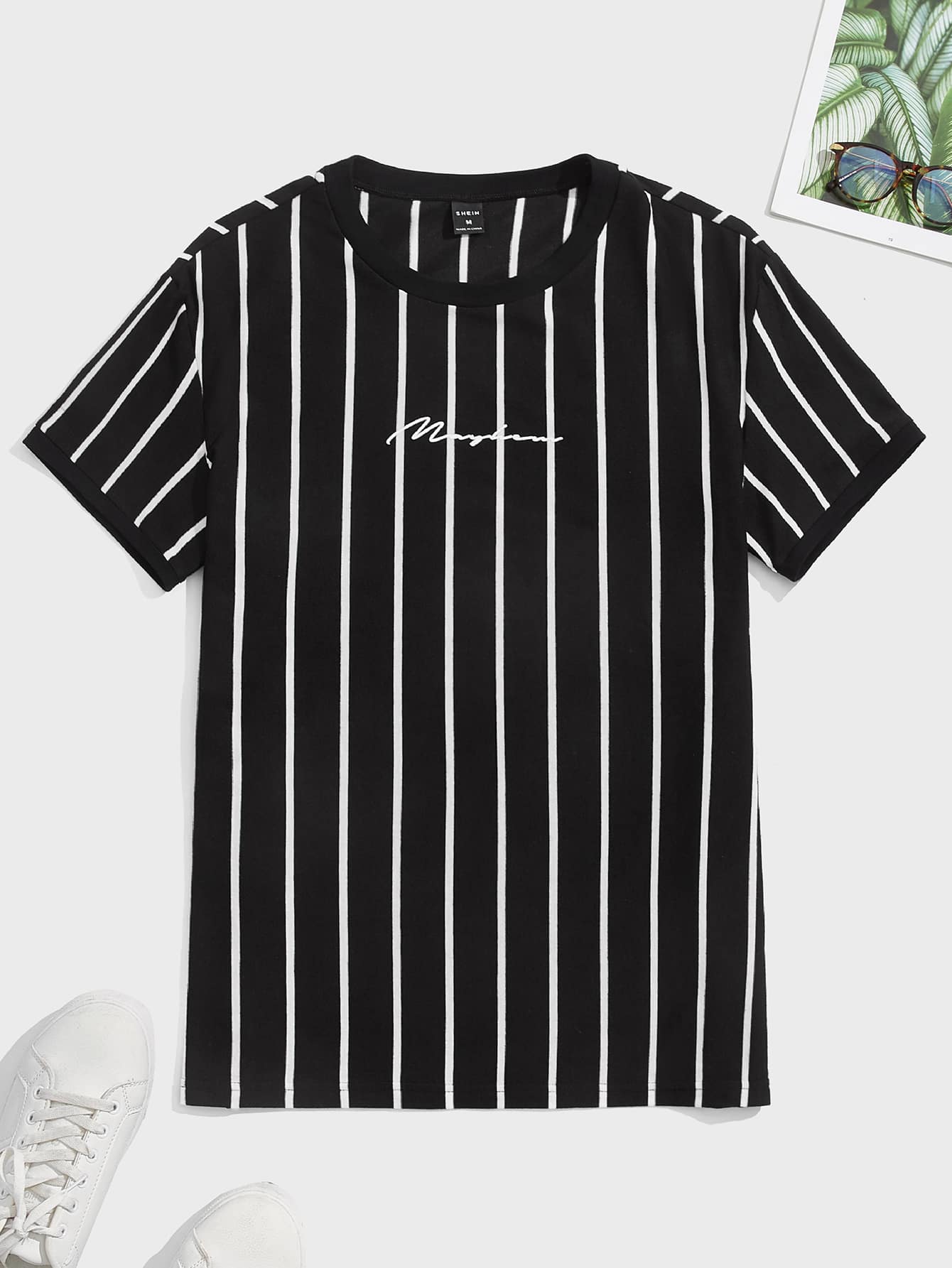 Manfinity RebelGame Men Letter & Striped Graphic Tee - Black - View 1
