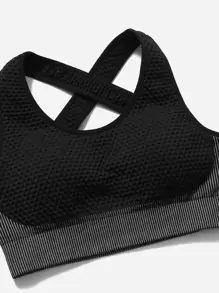 Easithlete 3 件套纹理细条纹健身套装运动服交叉胸罩和拇指孔夹克和宽腰带紧身裤健身女士套装 - 黑色 - 查看 4