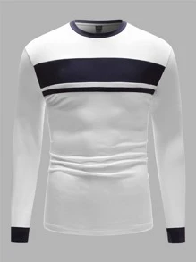 GENTILAND Hombres Top de dos colores algodón ribete en contraste - Blanco - Ver 3