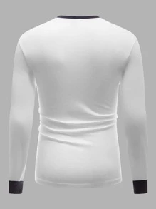 GENTILAND Hombres Top de dos colores algodón ribete en contraste - Blanco - Ver 2