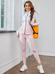 Easithlete Two Tone Mock Neck Sports Jacket & Leggings Set Workout Women Set - Multicolor - View 5