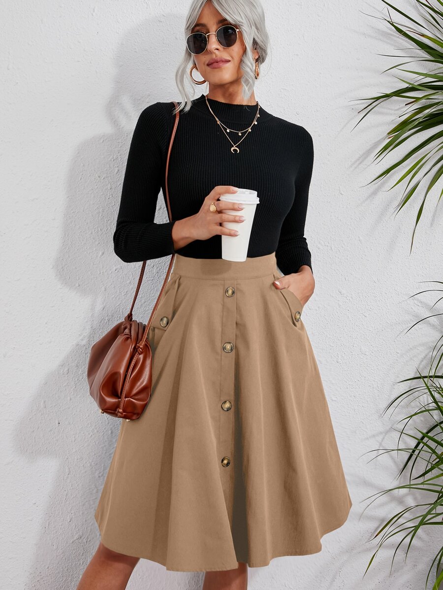 Shein Solid Sucede Flare Skirt main image 0