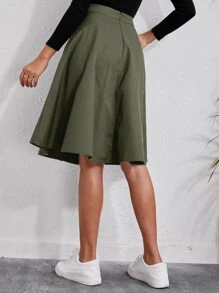 Calvaya Solid Single Breasted Flare Skirt