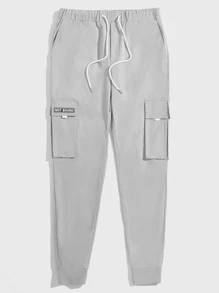 Manfinity Quần Nam Dây kéo Đắp vá Túi Lá thư Đường phố - Màu Xám nhạt - Xem 1