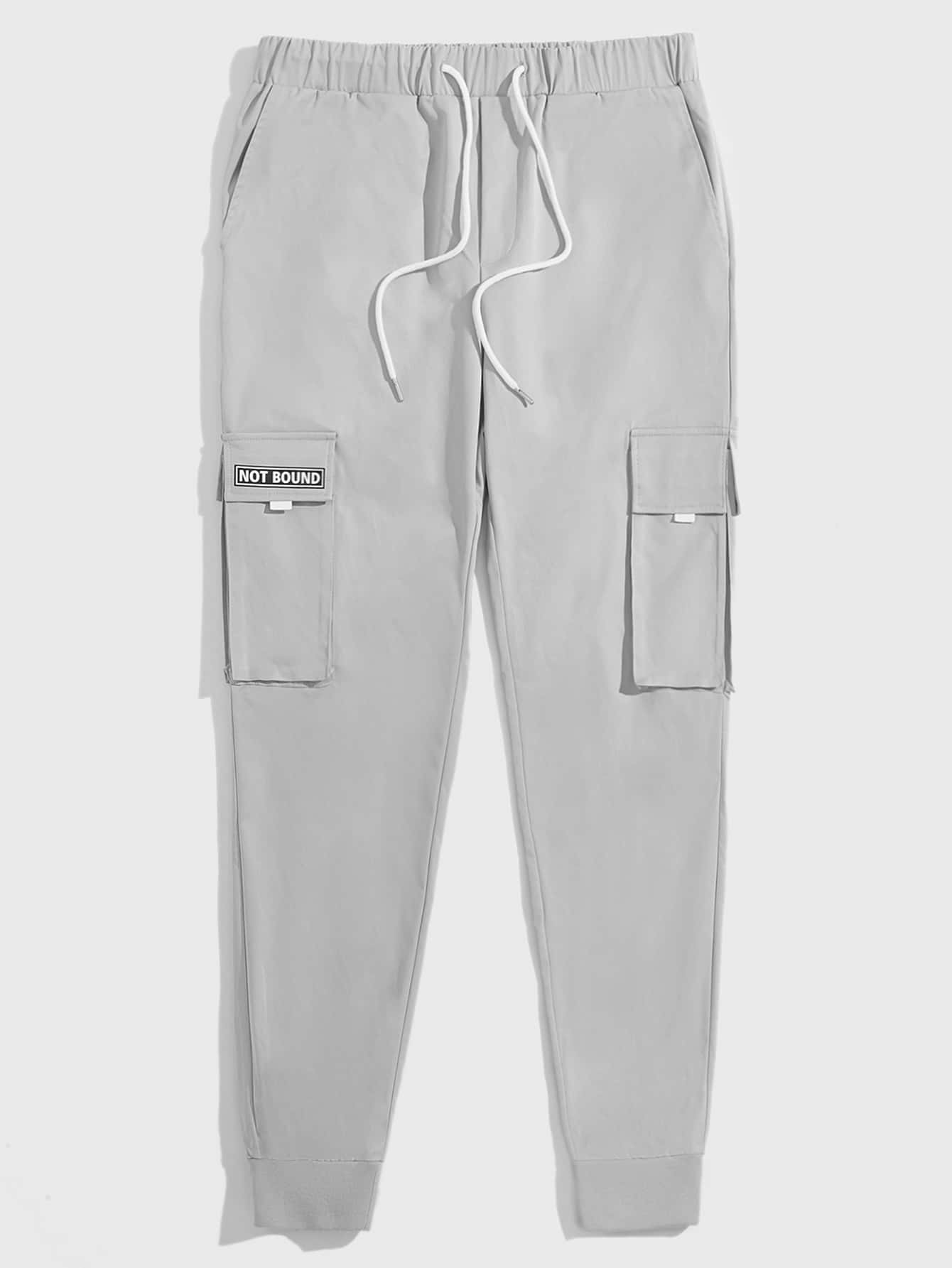 Manfinity Quần Nam Dây kéo Đắp vá Túi Lá thư Đường phố - Màu Xám nhạt - Xem 1