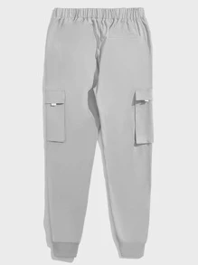 Manfinity Quần Nam Dây kéo Đắp vá Túi Lá thư Đường phố - Màu Xám nhạt - Xem 2