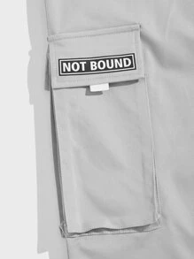 Manfinity Quần Nam Dây kéo Đắp vá Túi Lá thư Đường phố - Màu Xám nhạt - Xem 4