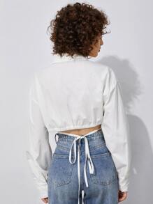 SHEIN Camisa corta bajo con cordón - Blanco - Ver 2