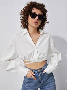 SHEIN Camisa corta bajo con cordón - Blanco - Ver 1