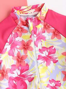 SHEIN 女嬰印花褶邊連體泳衣