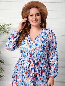Modelyn Đầm Plus Size Thắt lưng Viên lá sen Trọn gói Hoa Boho - Nhiều màu - Xem 4