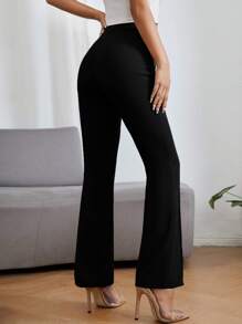 SHEIN PETITE High Waist Press Crease Flare Leg Pants - Black - View 2
