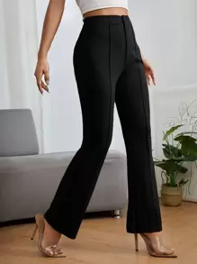 SHEIN PETITE High Waist Press Crease Flare Leg Pants - Black - View 5