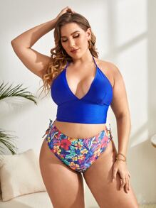 SHEIN Swim Curve Plus Size Floral Print Tie Side Bikini Set Summer Beach - Multicolor - View 4