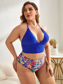 SHEIN Swim Curve Plus Size Floral Print Tie Side Bikini Set Summer Beach - Multicolor - View 3