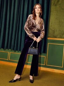 SHEIN Unity Velvet Chain Print Twist Top - Multicolor - View 9