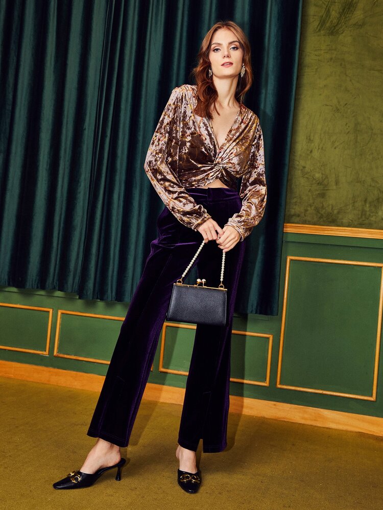 SHEIN Unity Áo sơ mi nữ xoắn lại Họa tiết Chain Hấp dẫn - Nhiều màu - Xem 9