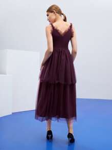 REVELIGION 褶邊後拉鏈網紗覆蓋洋裝 - 紫色 - 查看 2