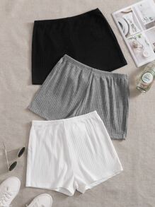 SHEIN EZwear 3条装罗纹针织骑行短裤
