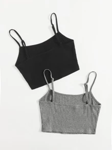 SHEIN EZwear 2 Packs Solid Rib-Knit Cami Top - Multicolor - View 2