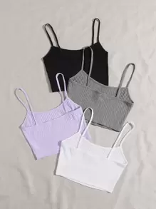 SHEIN EZwear 4 piezas top de tirantes tejido de canalé ribete en forma de lechuga - Multicolor - Ver 2