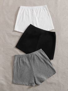SHEIN EZwear 3条装罗纹针织骑行短裤