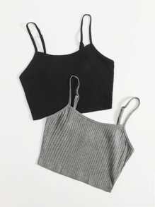 SHEIN EZwear 2 Packs Solid Rib-Knit Cami Top - Multicolor - View 3