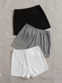 SHEIN EZwear 3条装罗纹针织骑行短裤