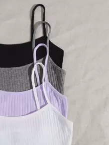 SHEIN EZwear 4 piezas top de tirantes tejido de canalé ribete en forma de lechuga - Multicolor - Ver 4