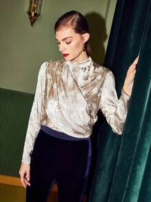 SHEIN Unity Viscose Draped Jacquard Top - Champagne - View 1