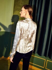 SHEIN Unity Viscose Draped Jacquard Top - Champagne - View 2